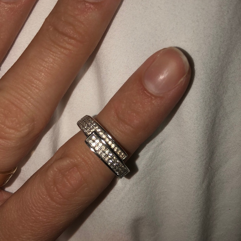 Sterling silver and pavé diamond ring